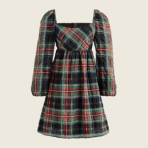 J.CREW Holiday Puff Sleeve Mini Dress in Stewart Tartan Plaid Women’s size 8